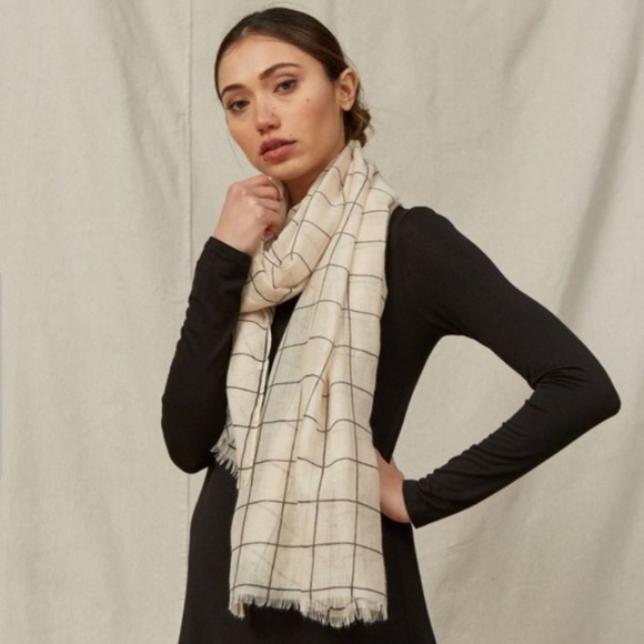 FINAL SALE  Rachel Pally Natural Grid Scarf Wrap - Picture 3 of 4